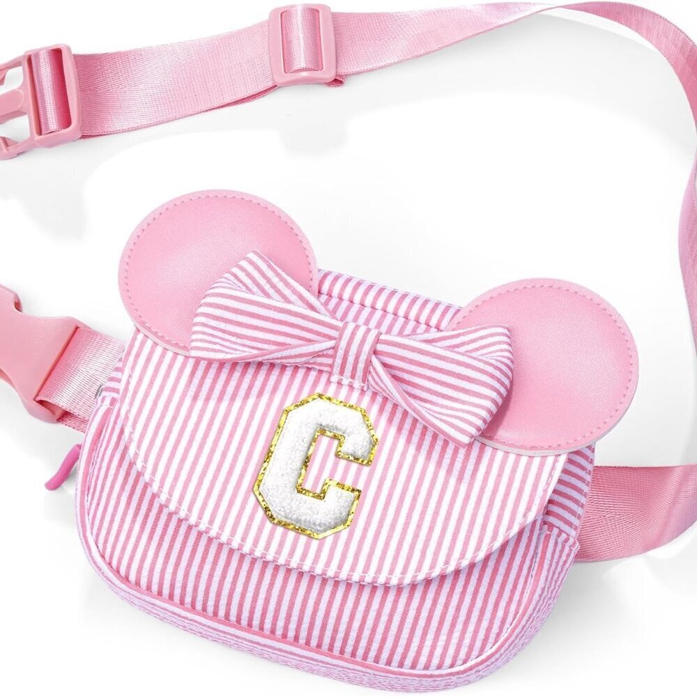 Pink personalized seersucker initial fanny pack for girls, versatile travel wais